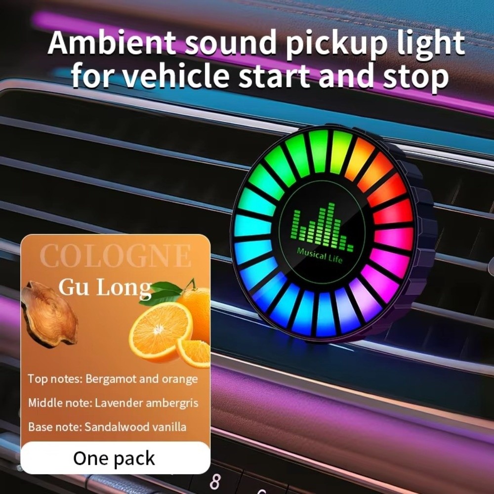 Car Ambient Light Sound Activated - 충전식 차량용 분위기 조명, 환풍구 클립형,