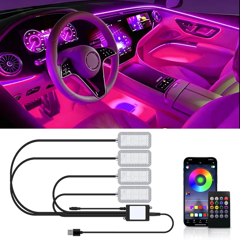 Car Ambient Light Kit With Remote - 네온 LED 차량용 실내 엠비언트 풋