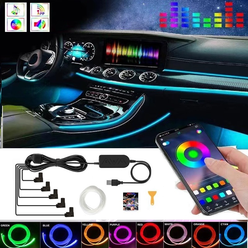 Car Ambient Light Fiber Optic 6M - 자동차 RGB 주변 LED 라이트 스트립
