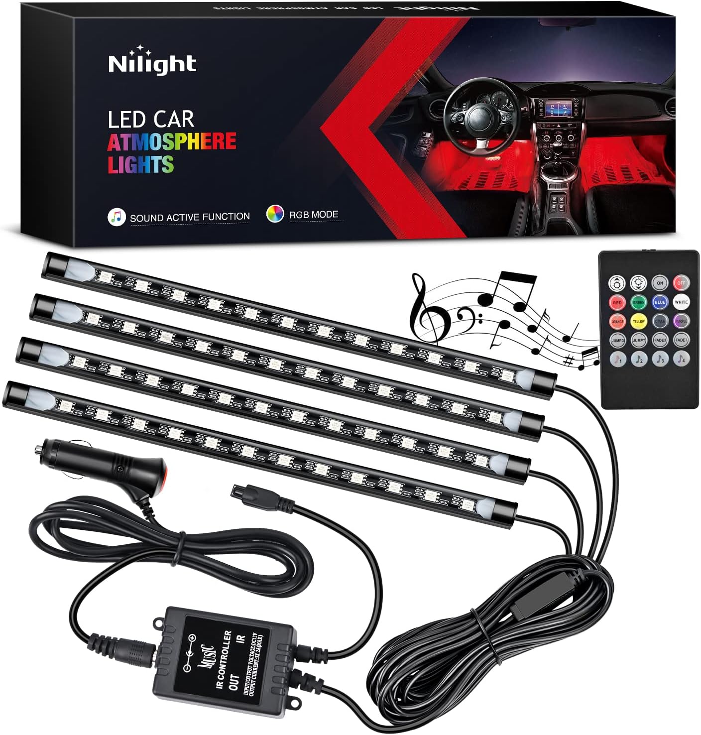 Car Ambient Light Kit With Remote - 닐라이트 - TR-06 4개입 48 LED