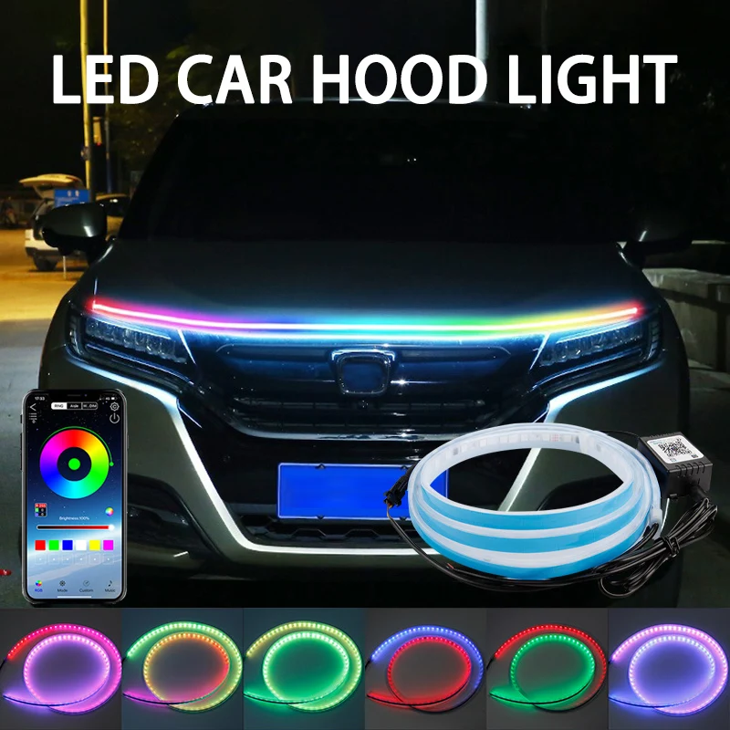 Car Led Strip 12V Waterproof - 120/150/180cm 자동차 후드 장식 조명 APP