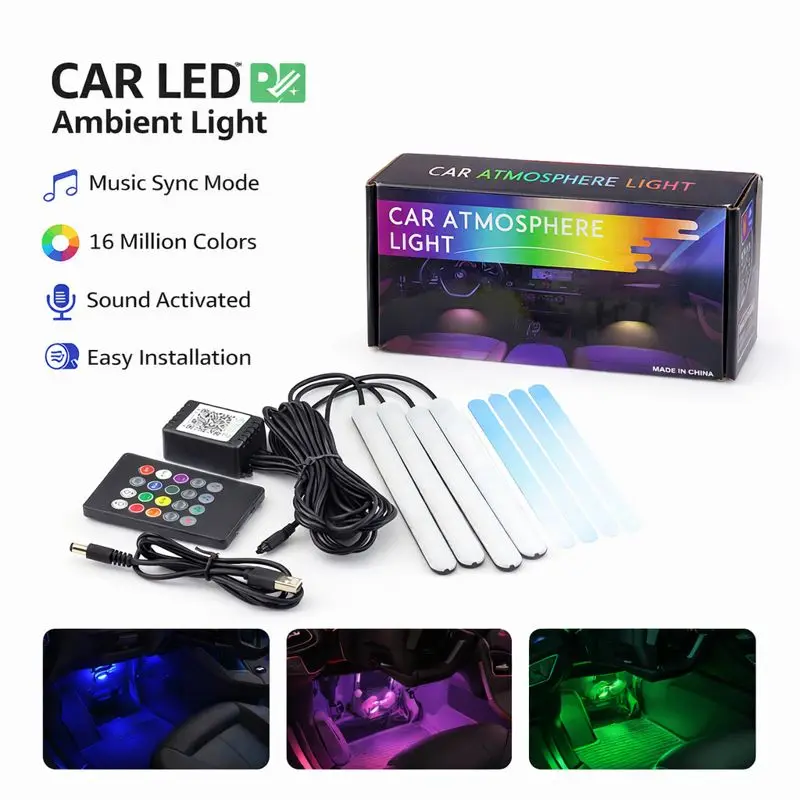Car Ambient Light Sound Activated - 자동차 LED 풋웰 앰비언트 라이트, RGB