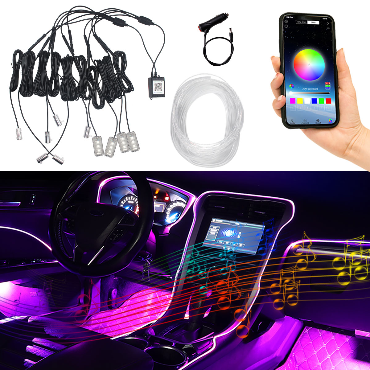 Car Dashboard Light Fiber Optic - 자동차 실내 무드등 냉광 LED 광섬유