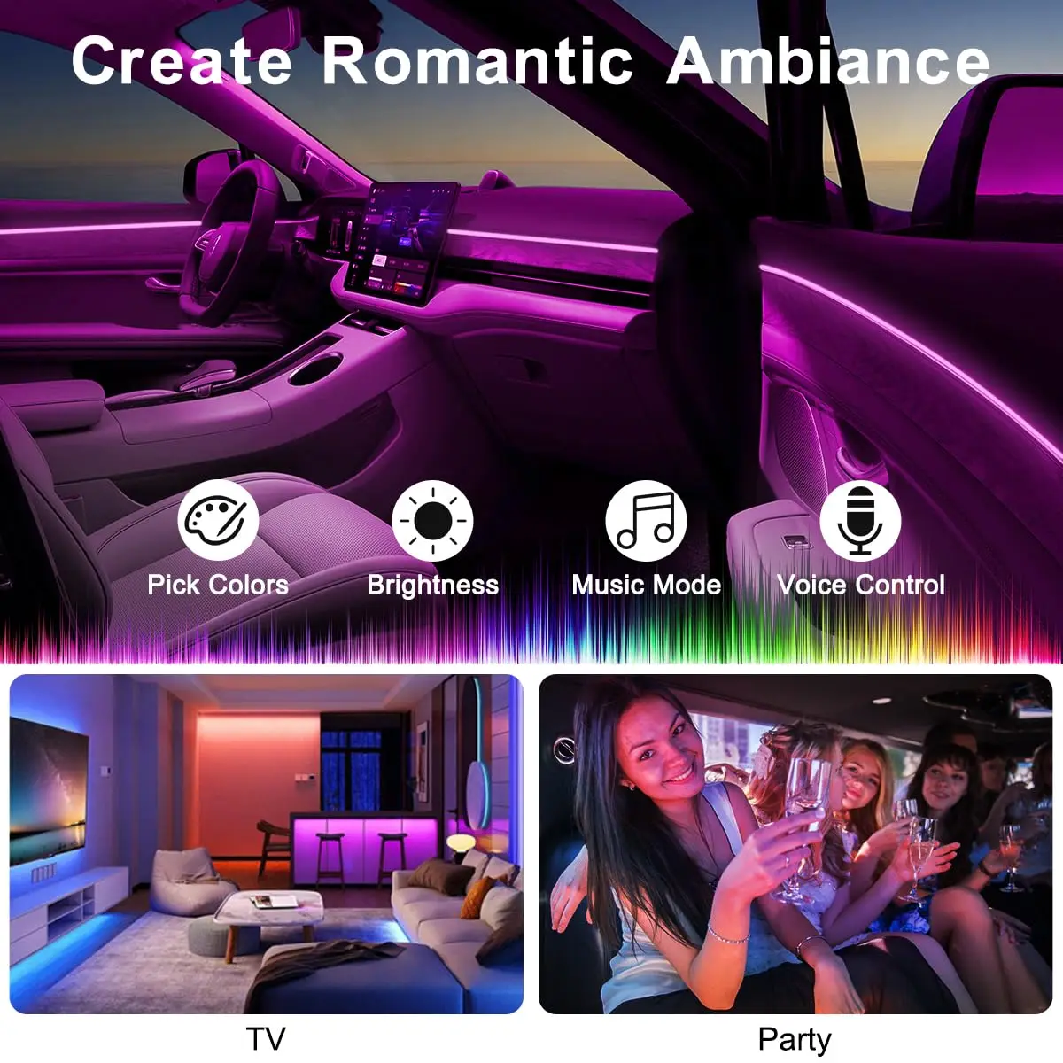 RGB LED 자동차 실내 조명 키트 6 in 1 광섬 - Car Ambient Light Kit With Remote 리뷰 및 가격