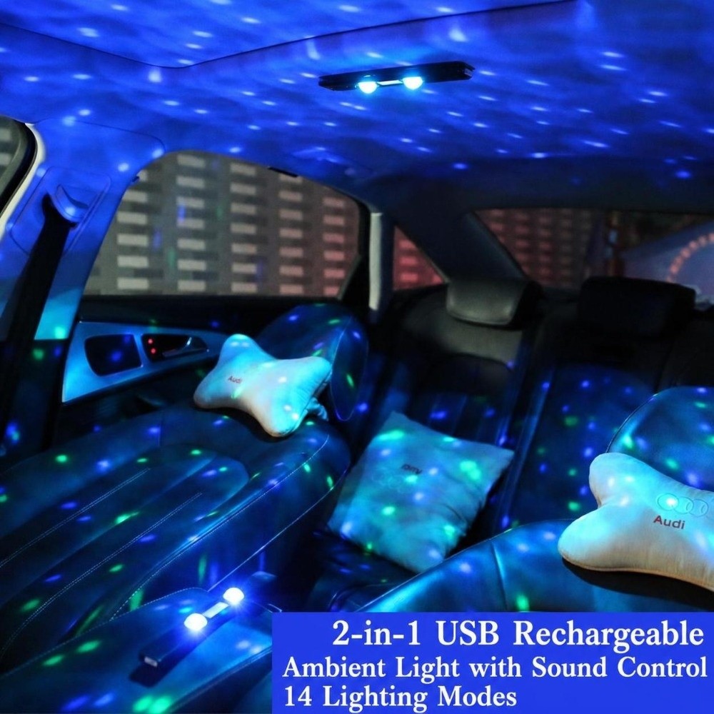 소리 감지 기능 자동차 실내 무드등 충전식 USB 충전 - Car Ambient Light Sound Activated 리뷰 및 가격