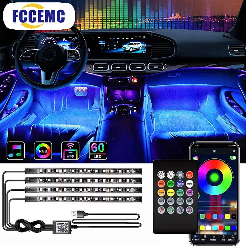 RGB 백라이트 원격 App 음악 제어 자동 장식 램프 - Car Ambient Light Kit With Remote 리뷰 및 가격