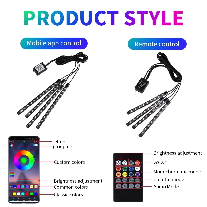 RGB 백라이트 원격 App 음악 제어 자동 장식 램프 - Car Ambient Light Kit With Remote 리뷰 및 가격