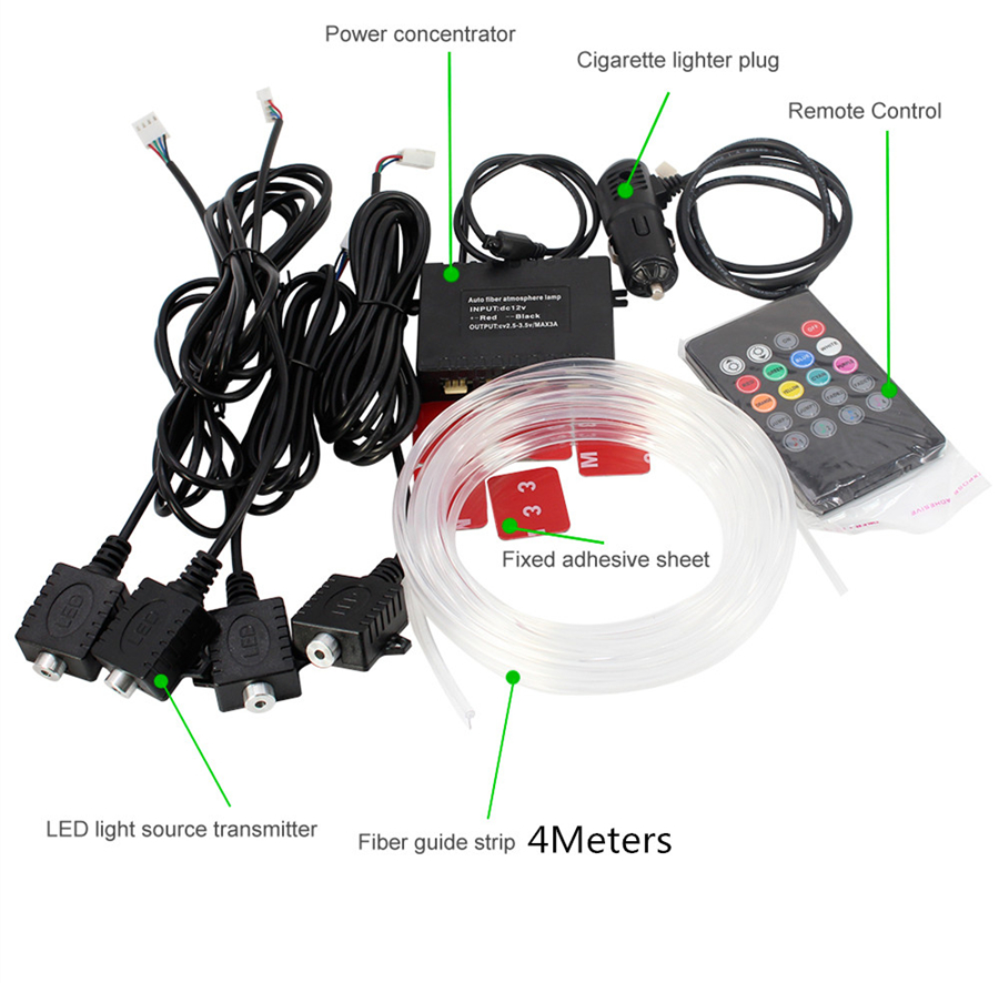 12V 4M RGB 광섬유 분위기 램프 원격 제어 자동 - Car Dashboard Light Fiber Optic 리뷰 및 가격