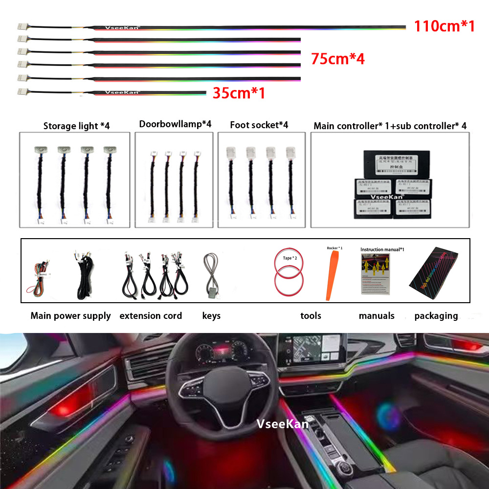 6/10/14/18 in 1 LED 자동차 실내등 RG - Car Ambient Lighting 64 Color 리뷰 및 가격