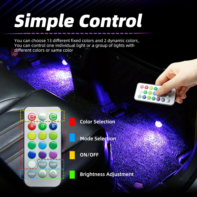 무선 LED 자동차 실내 무드등 (리모컨 포함) 13색 - Car Ambient Light Kit With Remote 리뷰 및 가격