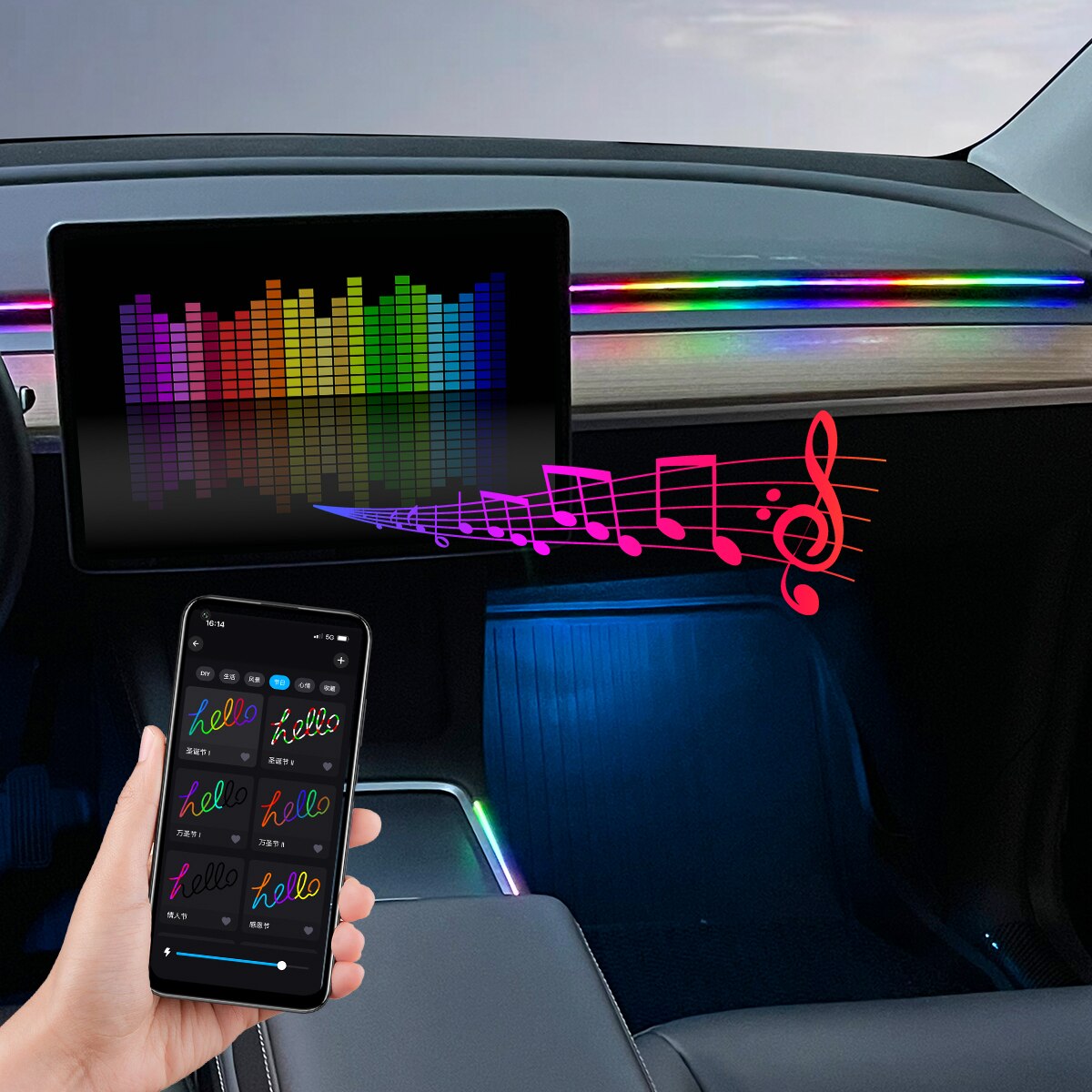 차량용 USB 64색 아크릴 스트립 LED 엠비언트 라 - Car Interior Led Strip App Control 리뷰 및 가격