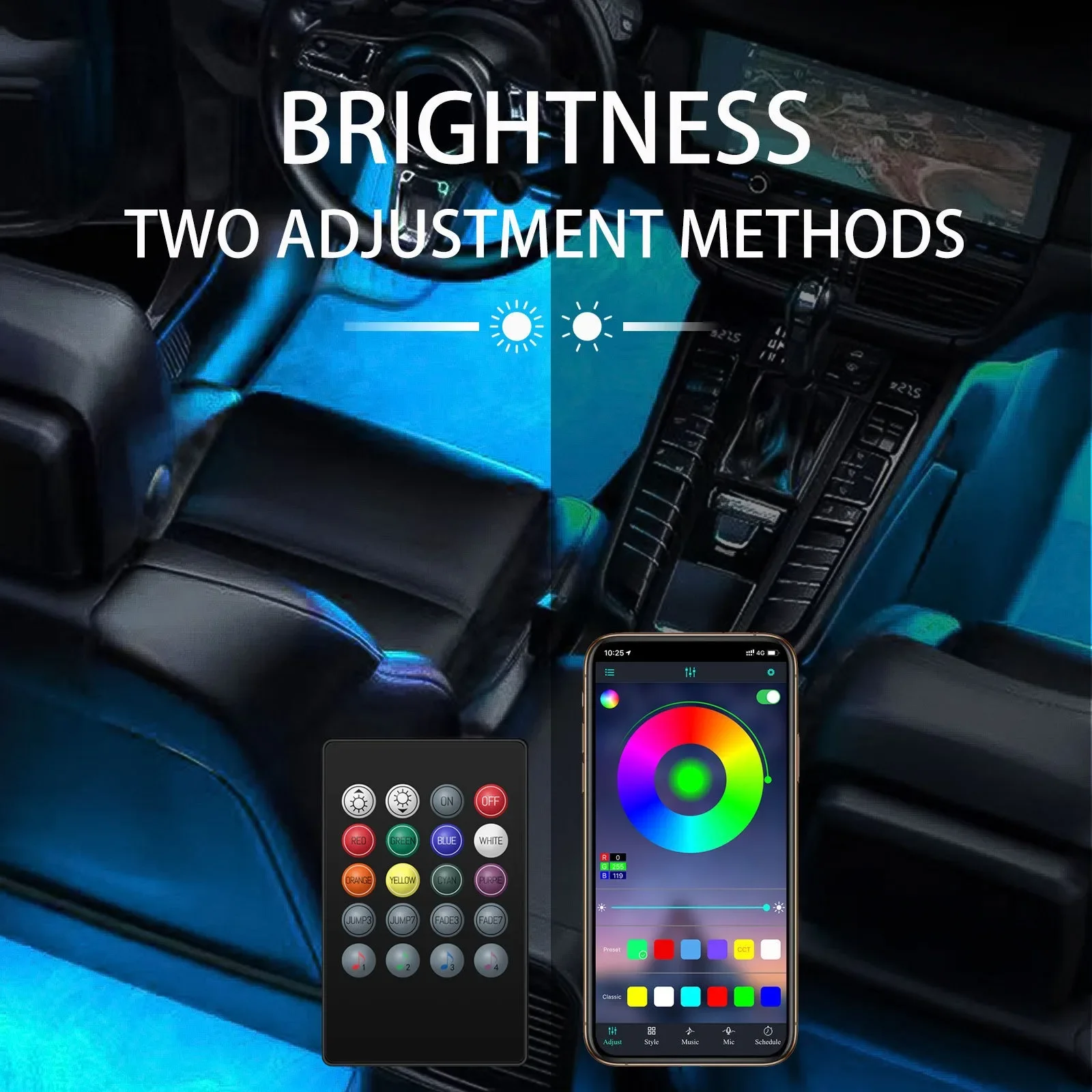 자동차 LED 풋웰 앰비언트 라이트, RGB 음악 사운 - Car Ambient Light Sound Activated 리뷰 및 가격