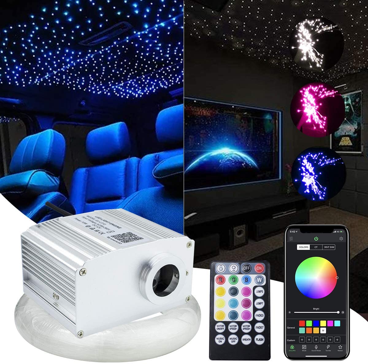 10W 광섬유 별빛 천장 조명, 앱 음악 제어 기능이  - Car Roof Star Light Fiber Optic 리뷰 및 가격