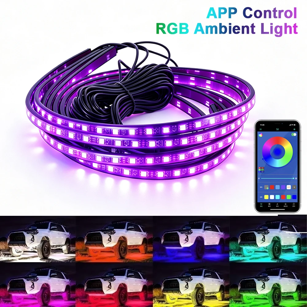 4개입 RGB 차량 하부 LED 스트립 조명, 유연하고 - Car Led Strip 12V Waterproof 리뷰 및 가격