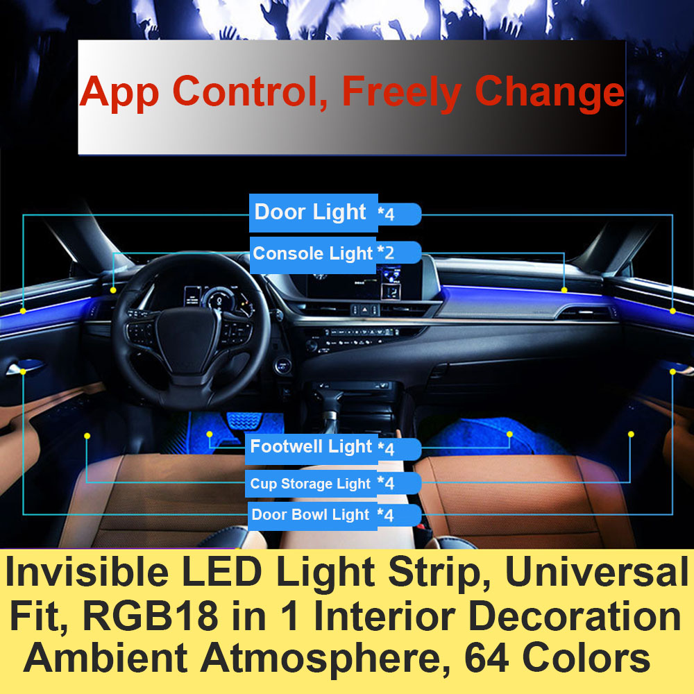 범용 18 in 1 RGB LED 자동차 주변 조명 인 - Car Ambient Light Door Panel Acrylic 리뷰 및 가격