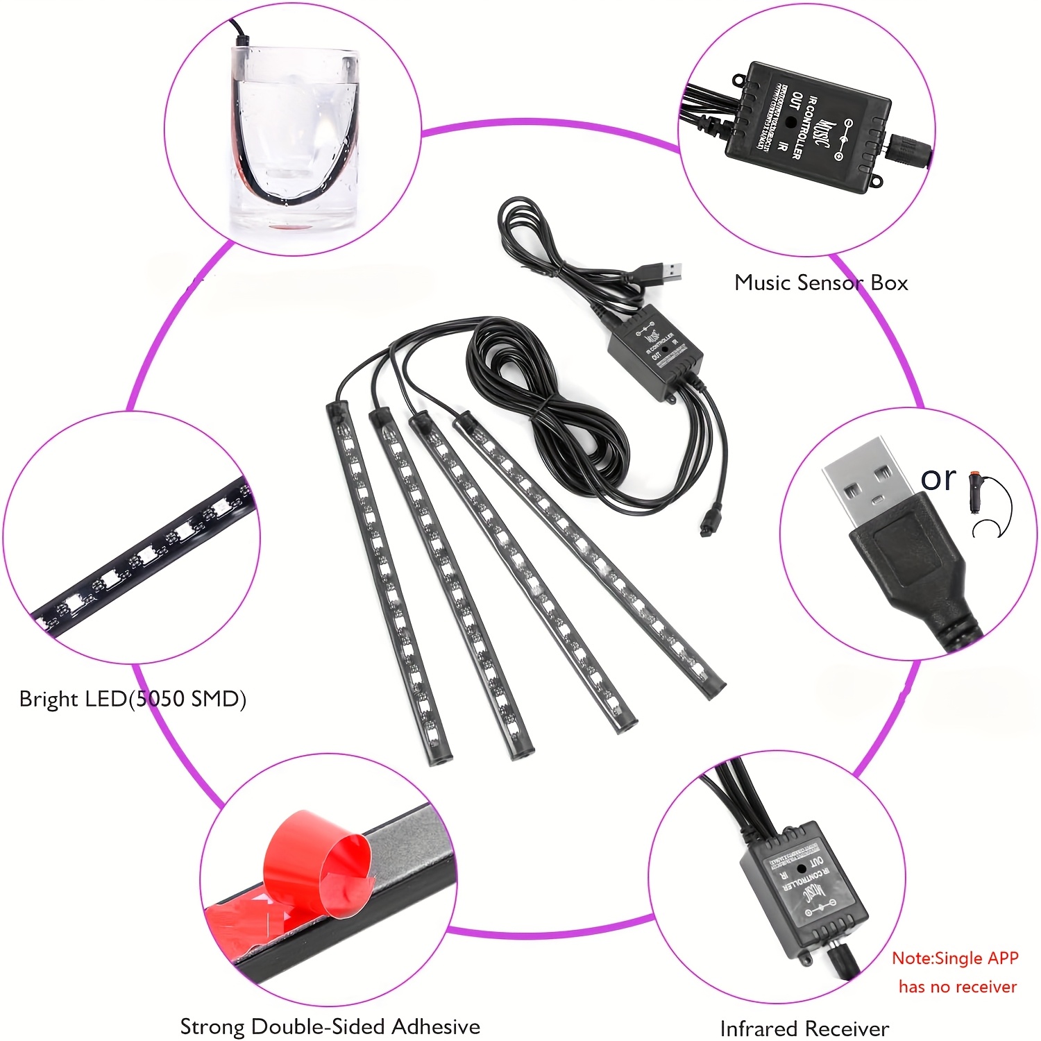 네온 LED 실내 무드등 자동차 발밑 조명 키트 액세서 - Car Ambient Light Kit With Remote 리뷰 및 가격