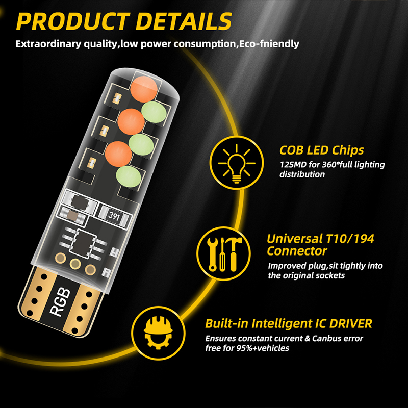 1set T10 W5w RGB LED 전구 원격 제어  - Car Ambient Light Kit With Remote 리뷰 및 가격