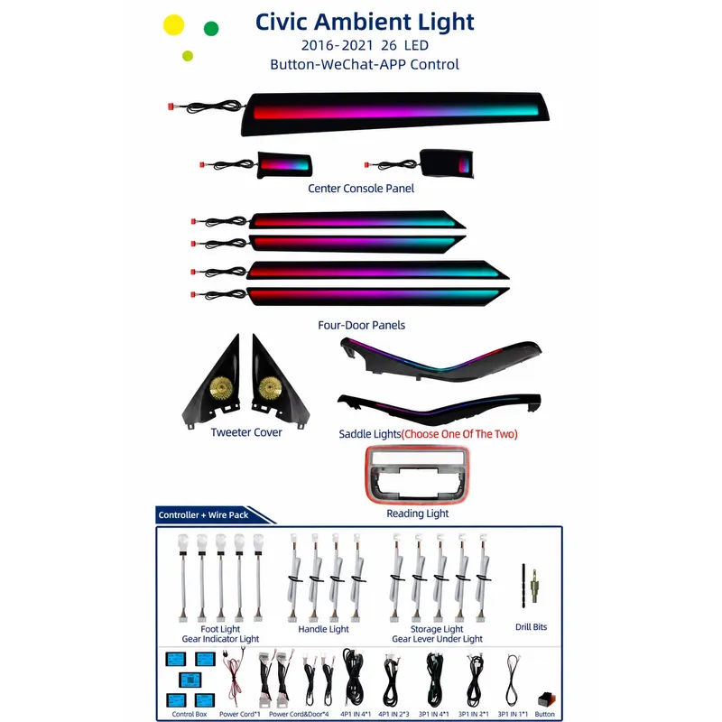 혼다 시빅 2016용 차량 실내 조명 26LED 풀 R - Car Ambient Light Door Panel Acrylic 리뷰 및 가격